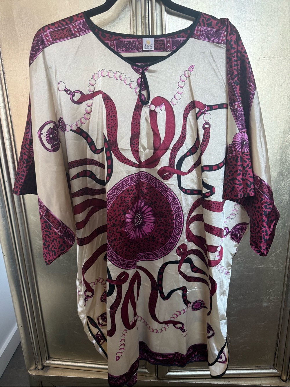 Silky Cream and Magenta Printed Women's Kaftan